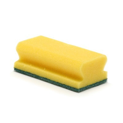 130490: Schuurspons met handgreep - 13 x 7 cm - GEEL/GROEN