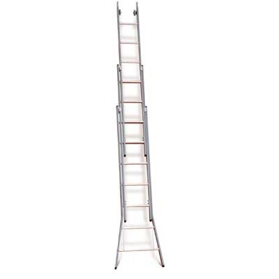 660314: Ruitenwasladder 3-delig met uitgebogen bomen - 3 x 14 treden - 5,25/12,25 m - 43 kg - 35 cm optrede