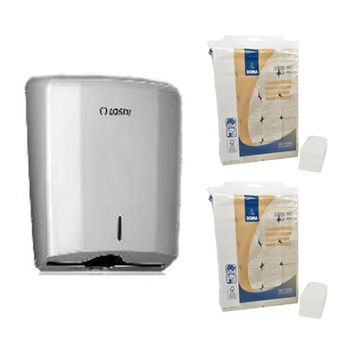 777946: Hygiënepakket 5: Handdoekdispenser Malaga + 2 x singlefold handdoekjes 4000 stuks