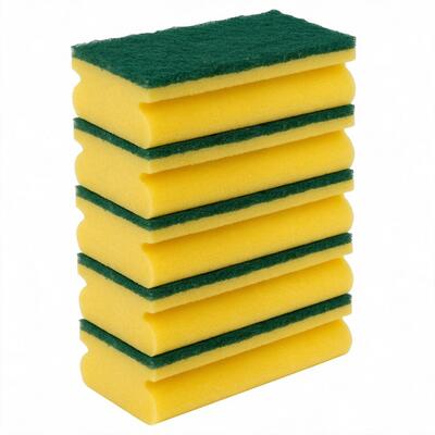 Éponge à récurer avec manche Fabel - 10 x 7 cm - JAUNE/VERTE - 5 pièces
