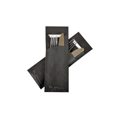 Bestekzakje large zwart - airlaid servet wit - 230 x 75 mm - 250 stuks