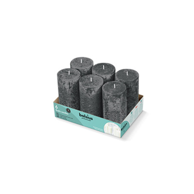 Rustic Pillar Candle 68x130mm Burn Time 43h 6pcs Anthracite