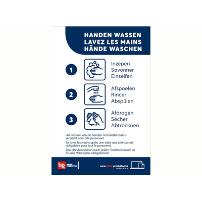 Hand Washing Sticker NL/FR/DE 120x80mm