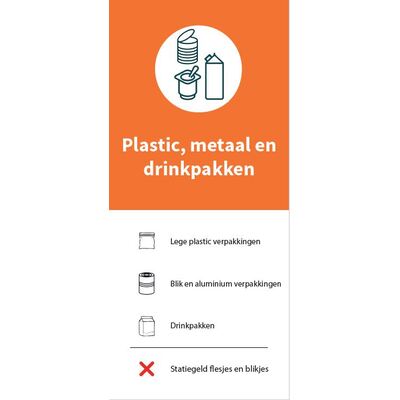 Magneetsticker Plastic, metaal en drinkpakken - 16 x 30 cm - ORANJE