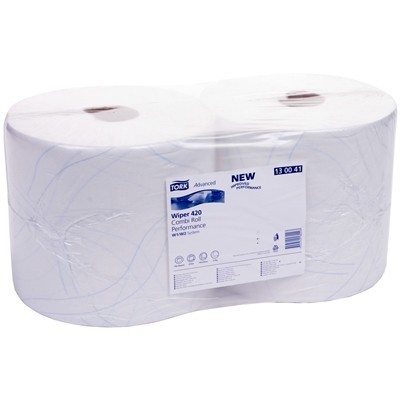 Tork Premium Wiping Plus poetspapier - 2 laags - 255 m x 23,5 cm - 2 rollen - WIT - 130041