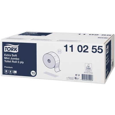 Tork Extra Soft Mini Jumbo Toilet Paper Premium - 3 plis - 600 feuilles - 120 m x 9,7 cm - BLANC - 12 rouleaux - 110255