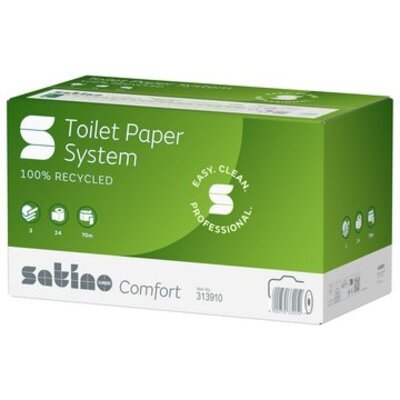 774901: Satino Systeem toiletpapier met doppen - recycled tissue - 3 laags - 70 m / 507 vel - WIT - 24 rolle