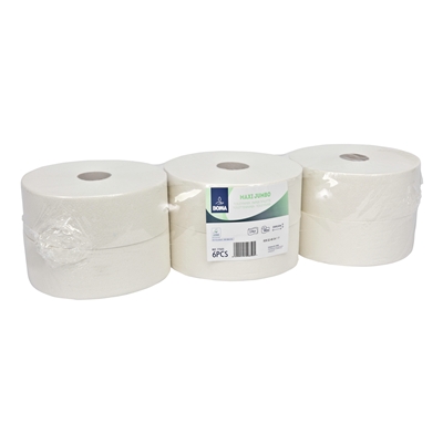 773011: Maxi Jumbo toiletpapier - recycled tissue - 2 laags - 380 m - WIT - 6 rollen