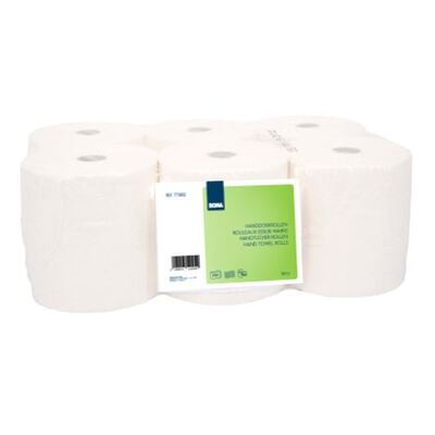 773802: Handdoekrol - recycled tissue - 2 laags - 150 m x 21 cm - WIT - 6 rollen