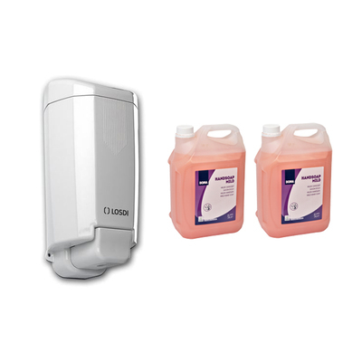 777925: Hyginepakket 3: Zeepdispenser Malaga + 2 x 5L Handsoap Mild