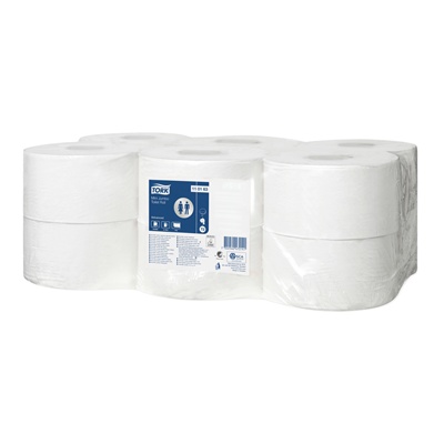 779328: Tork Universal Mini Jumbo toiletpapier - 1 laags - 240 m x 9,4 cm - 1200 vel - 12 rollen - WIT - 110163
